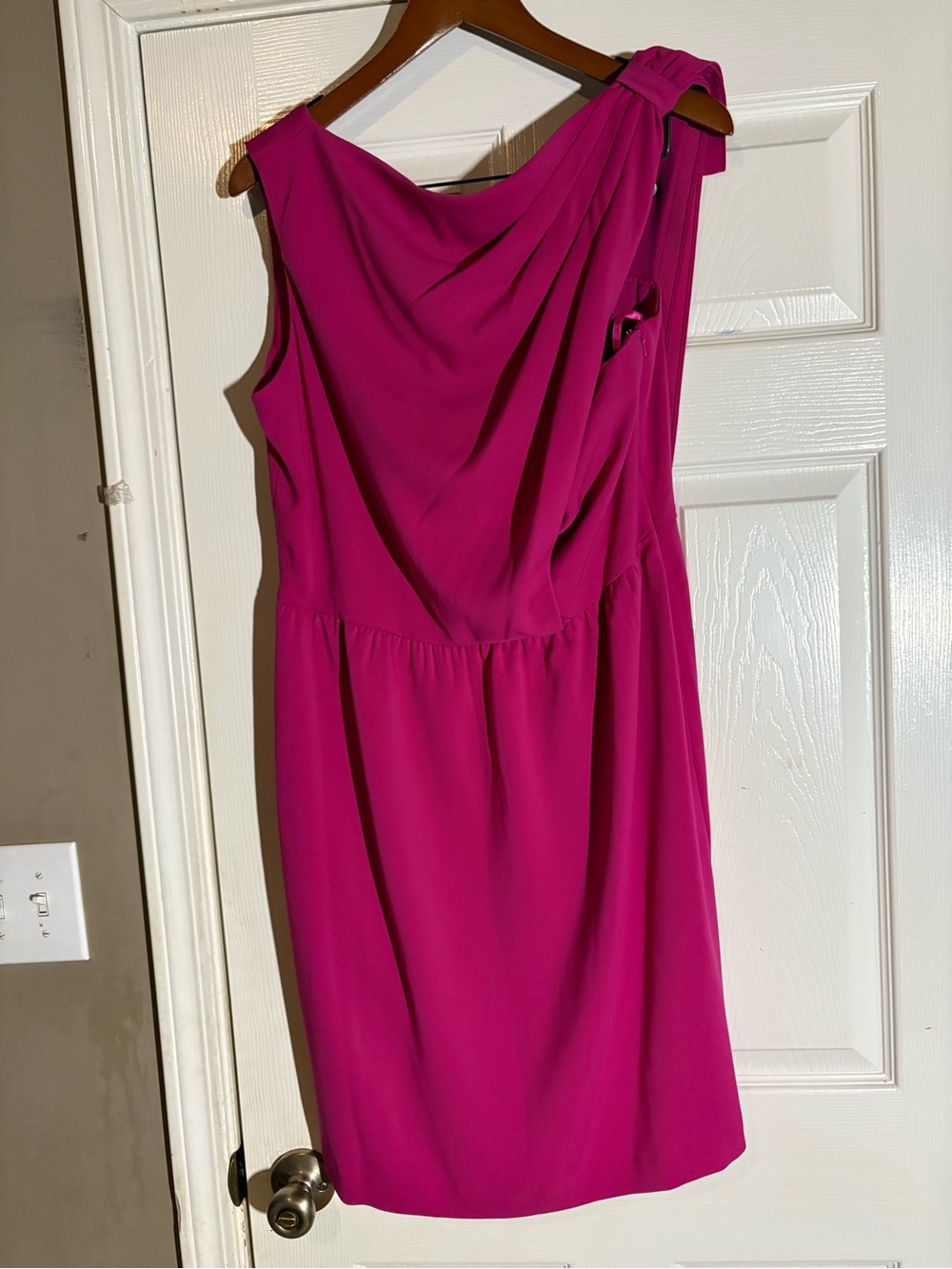 Donna Ricco One-Shoulder Draped Magenta Cocktail Dress